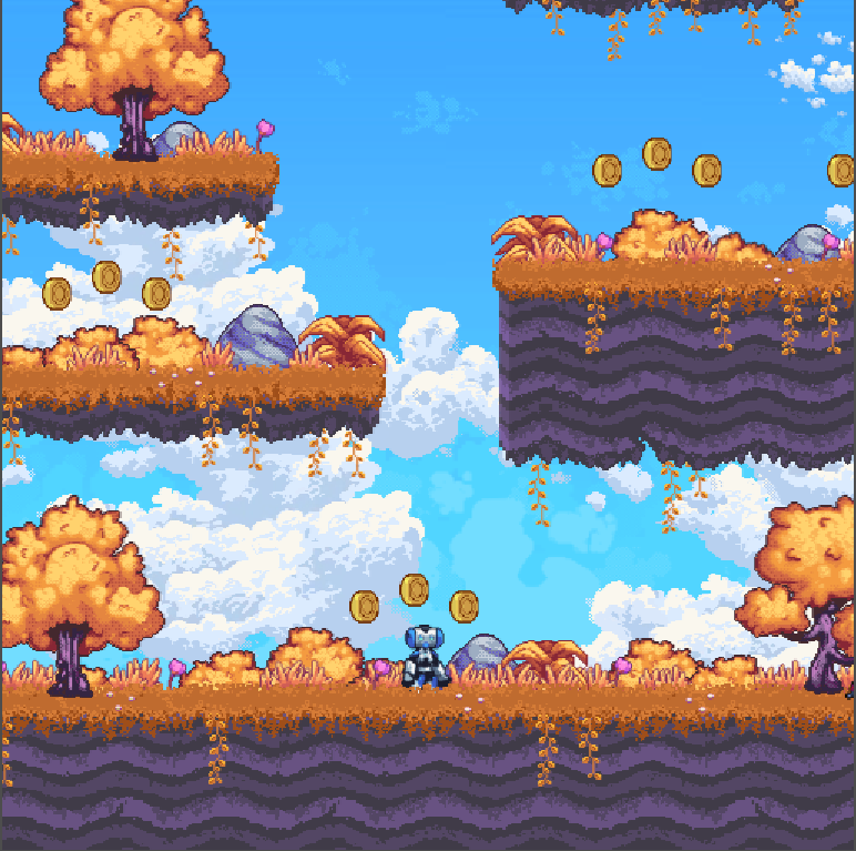 the starting point, a crisp pixel-art platformer